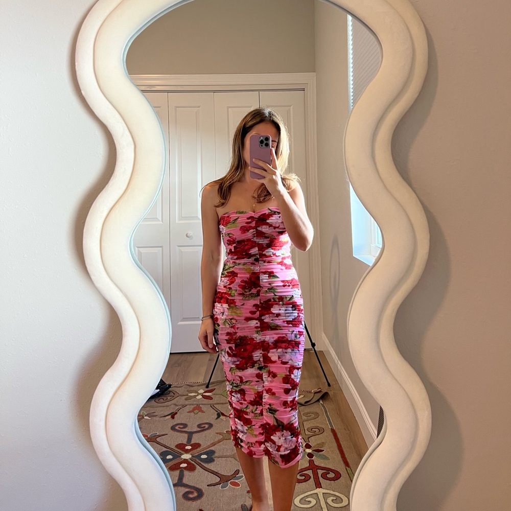 L'Agence Floral Caprice Strapless Midi Dress (0) - Picture 3 of 10